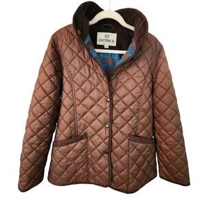 Outback Trading Co Women’s Quilted Jacket Brown Corduroy Collar Lg Plaid Lined